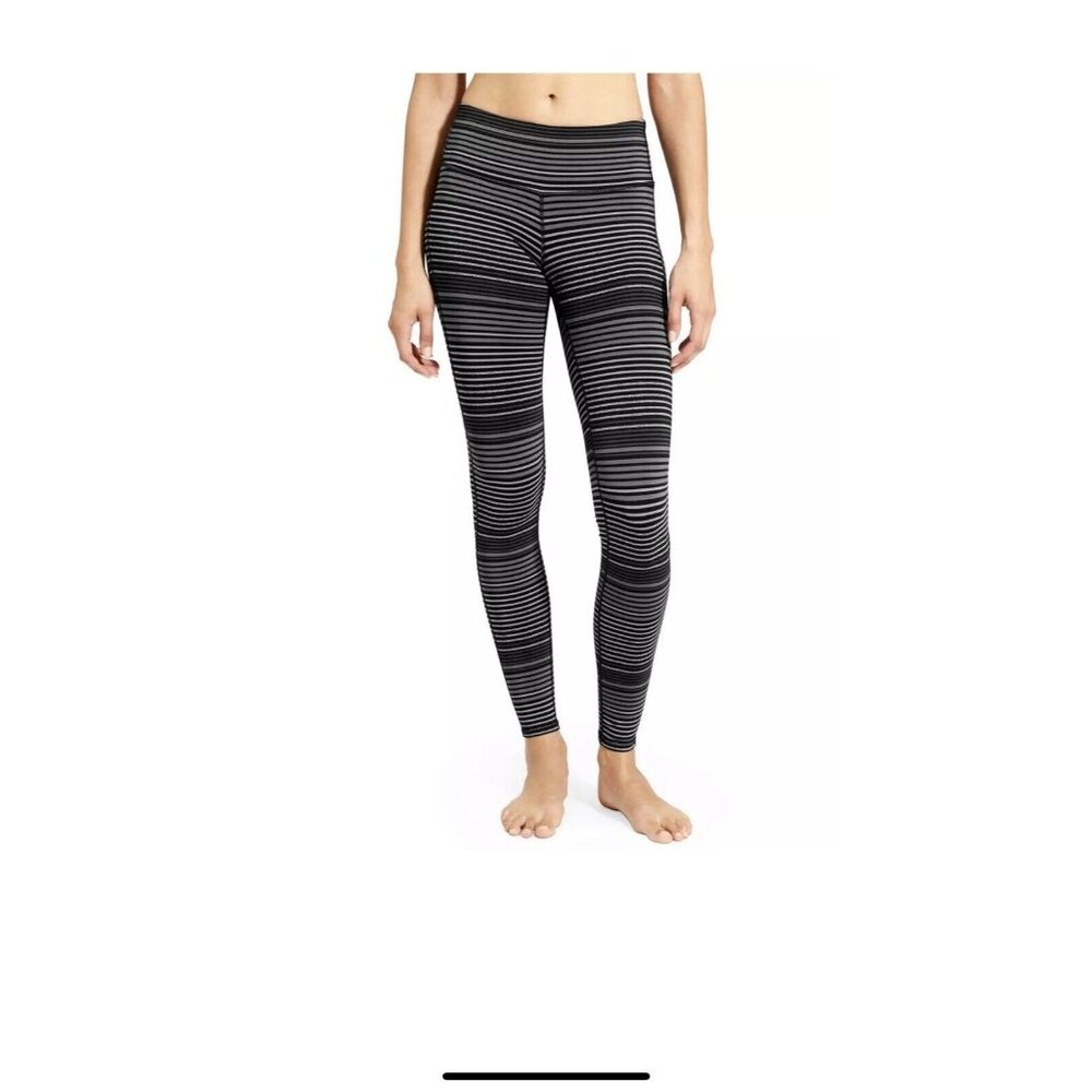 Athleta Colorblock Stripe‎ Chaturanga Legging Tight, Black/Grey, Sz Medium